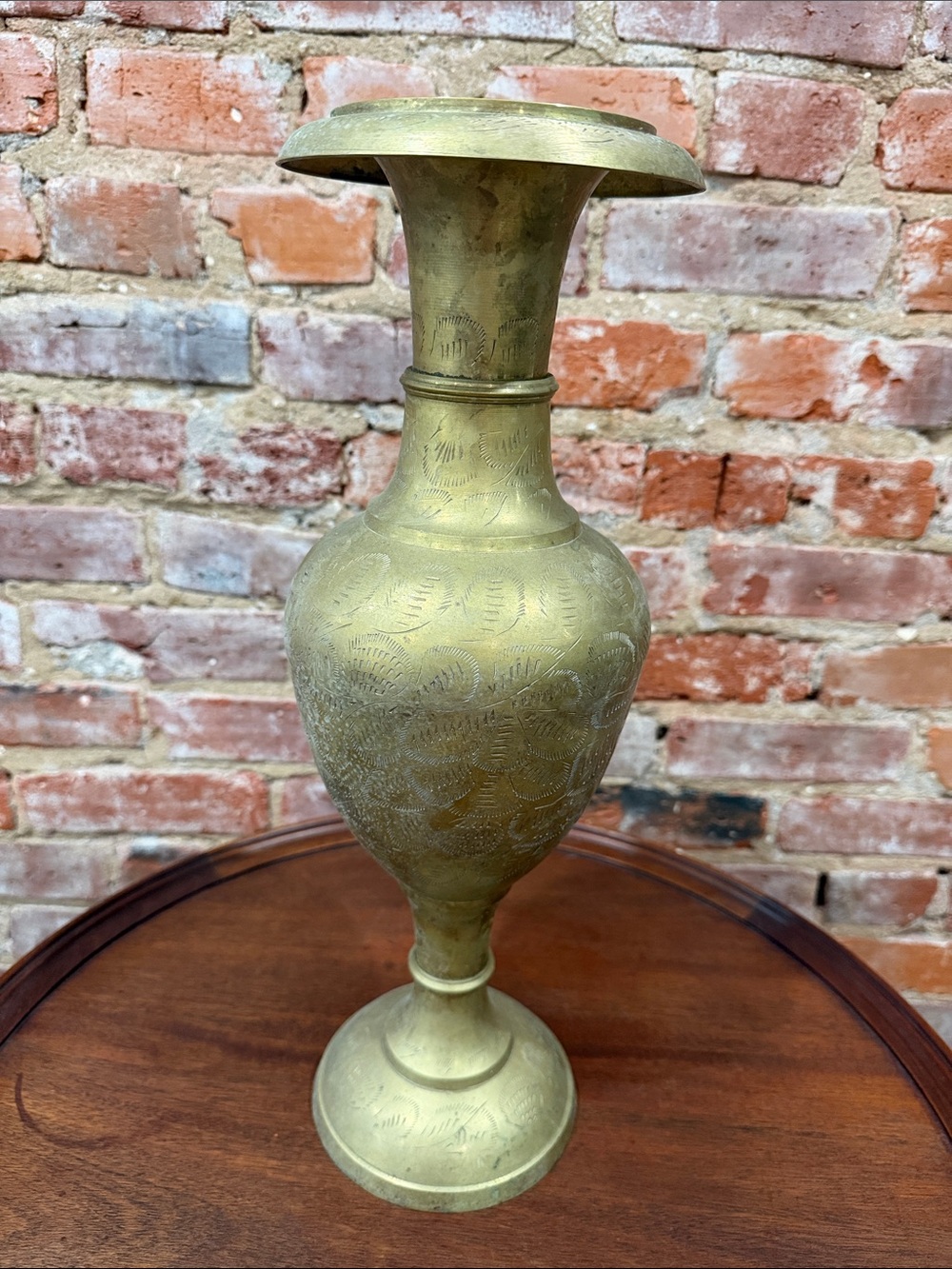 Large Brass Etched Pattern Vase